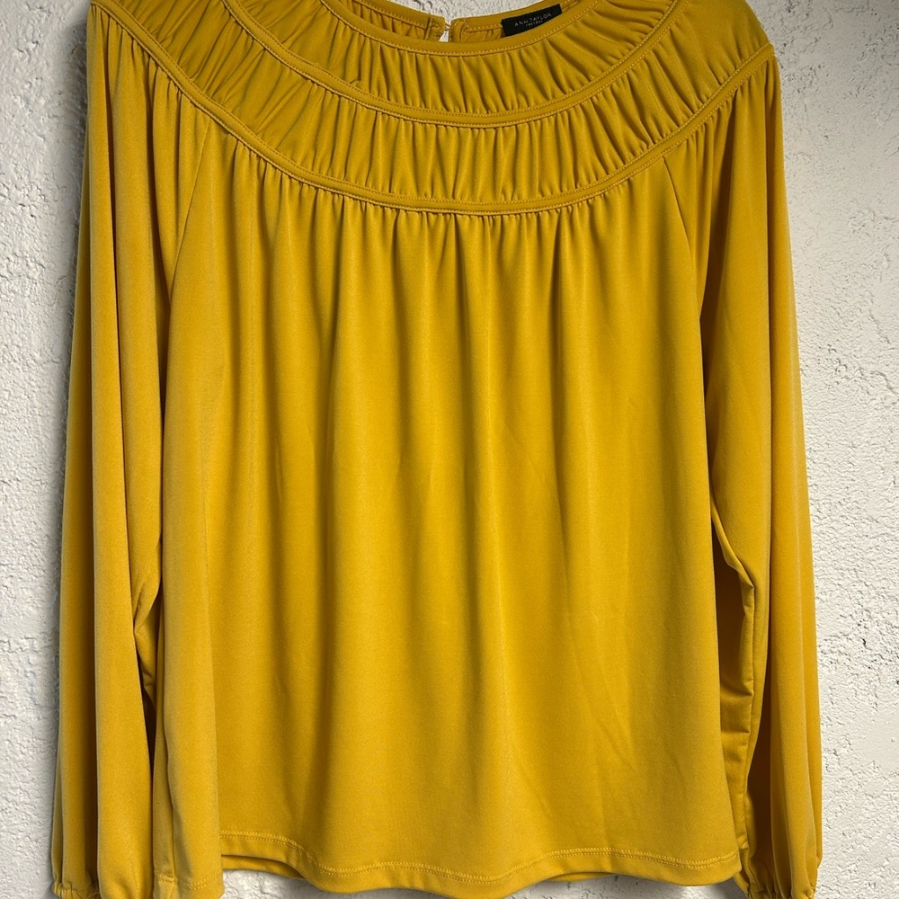 Ann Taylor Yellow Ruched Bib Collar Blouse